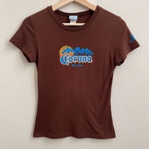 rAre Corona Las Fina Vintage Y2K Brown Blue Palm Tree Graphic Short Sleeve Tee